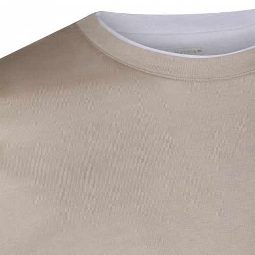 WHITE AND BEIGE COTTON T-SHIRT