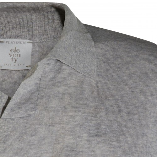GREY LINEN COTTON BLEND POLO SHIRT