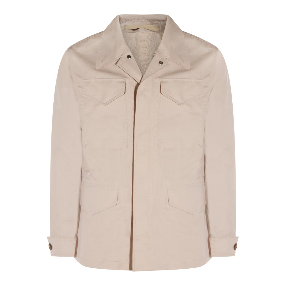 SAND COTTON AND SILK BLEND CASUAL JACKET