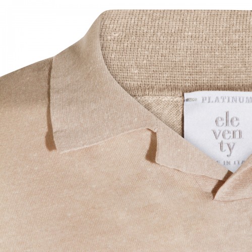 SAND LINEN COTTON BLEND POLO SHIRT