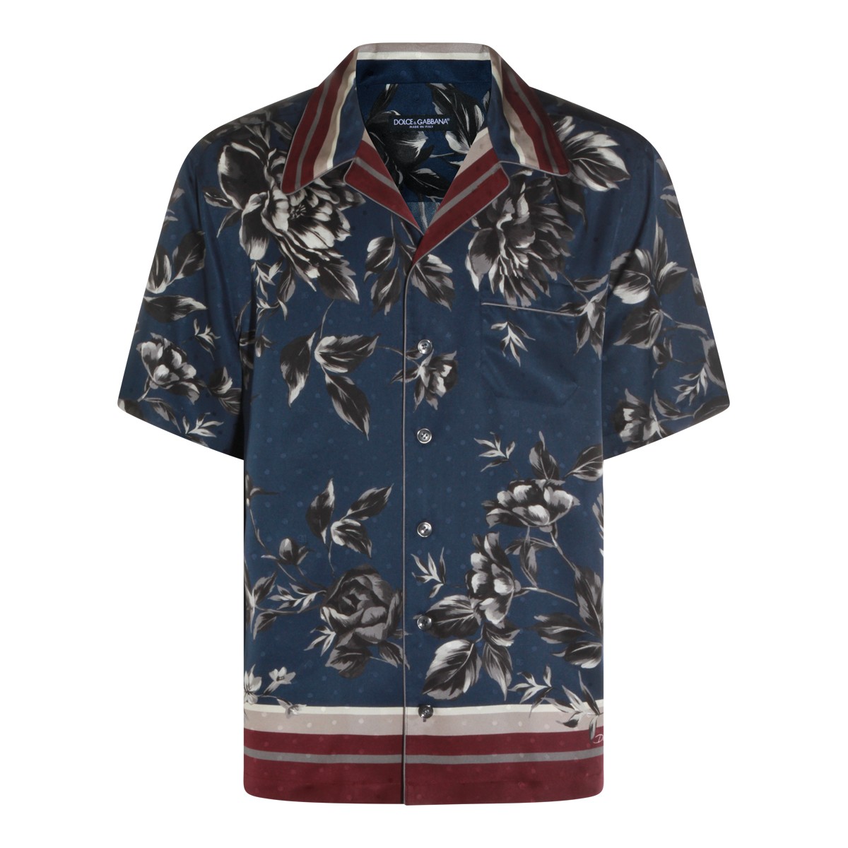 NAVY AND RED SILK SHIRT