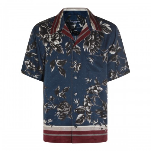 NAVY AND RED SILK SHIRT