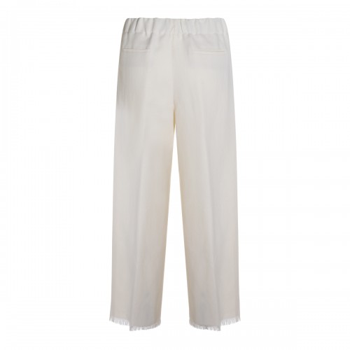 WHITE VISCOSE LINEN BLEND PANTS