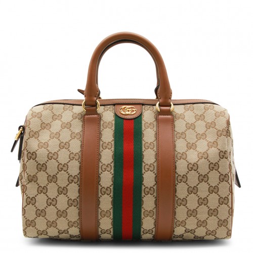 BEIGE OPHIDIA MEDIUM TOP HANDLE BAG