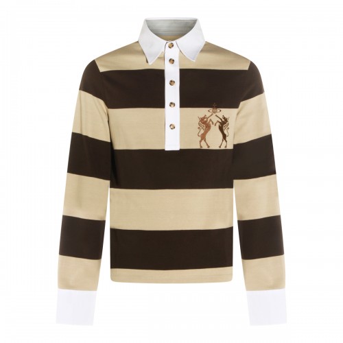 BEIGE AND BROWN COTTON POLO SHIRT