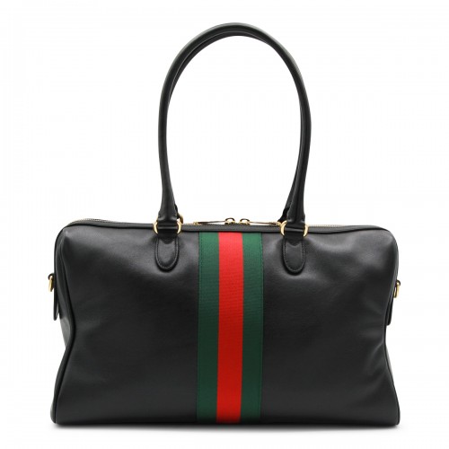 BLACK LEATHER HORSBIT MEDIUM TOP HANDLE BAG