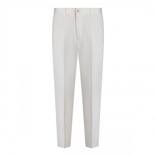 WHITE COTTON LINEN BLEND PANTS