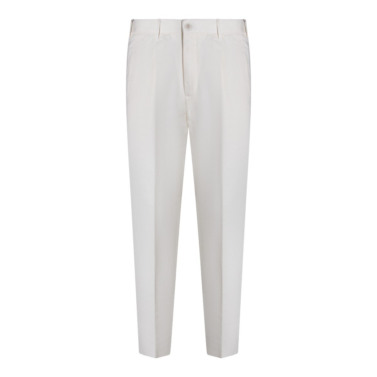 WHITE COTTON LINEN BLEND PANTS