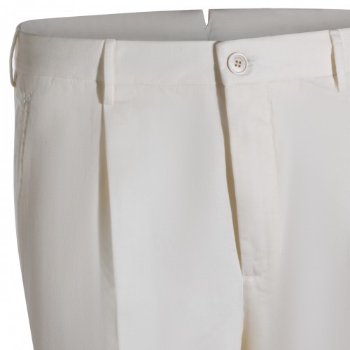 WHITE COTTON LINEN BLEND PANTS