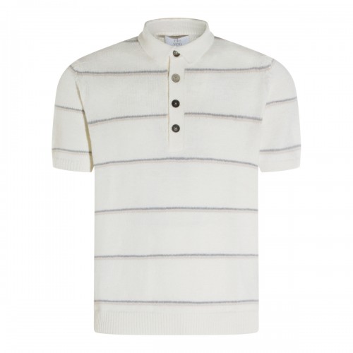 SAND AND GREY COTTON SILK BLEND POLO SHIRT