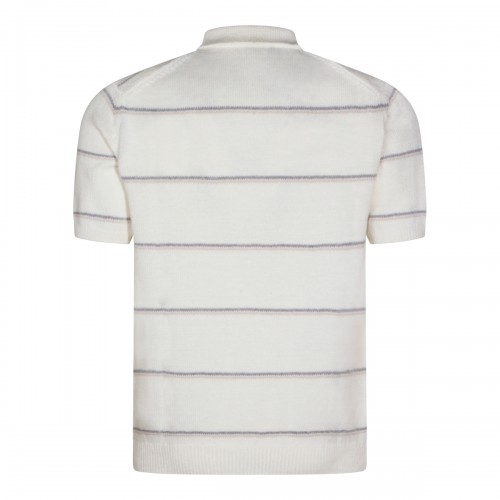 SAND AND GREY COTTON SILK BLEND POLO SHIRT