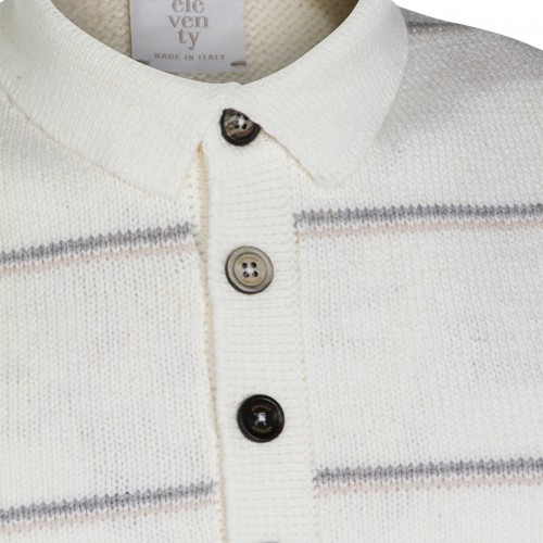 SAND AND GREY COTTON SILK BLEND POLO SHIRT