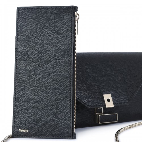 BLACK LEATHER ISIDE CROSSBODY WALLET