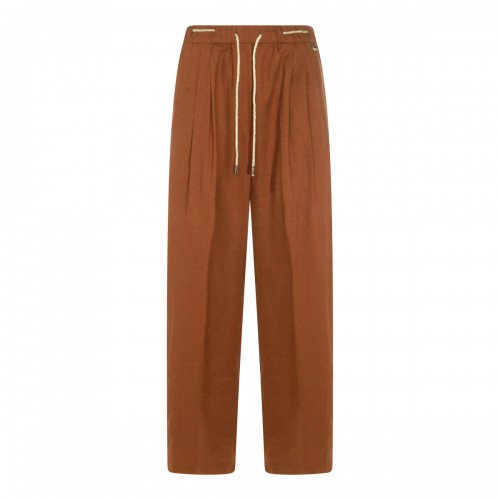 BROWN VISCOSE LINEN BLEND PANT