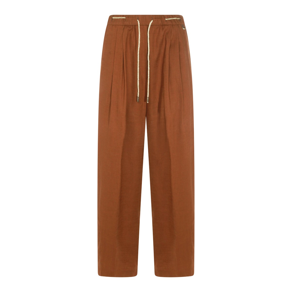 BROWN VISCOSE LINEN BLEND PANT