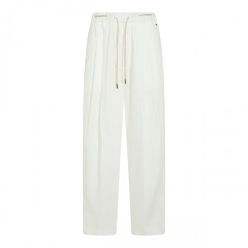 WHITE VISCOSE LINEN BLEND PANT