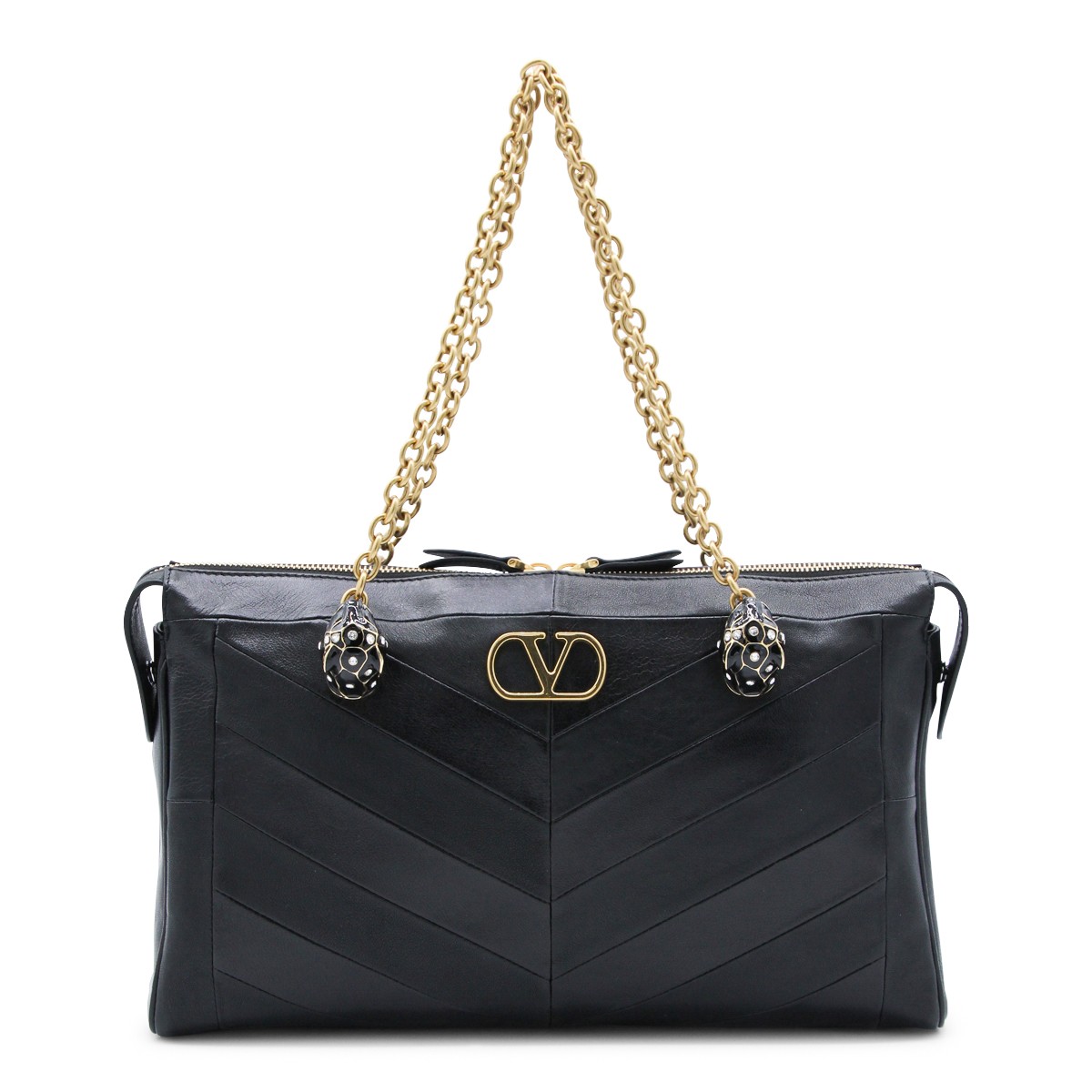 BLACK LEATHER PANTHEA SHOULDER BAG