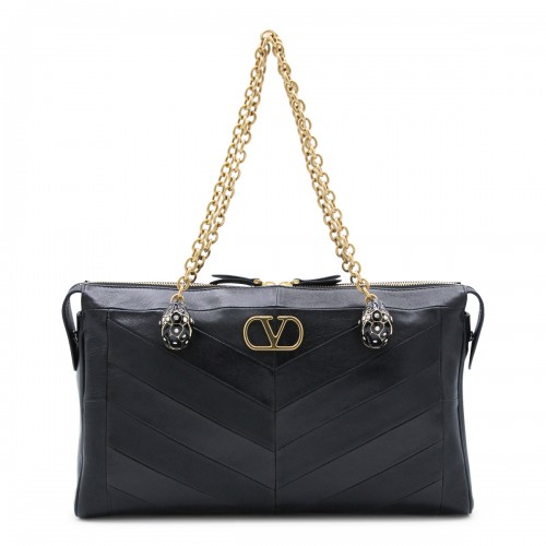 BLACK LEATHER PANTHEA SHOULDER BAG