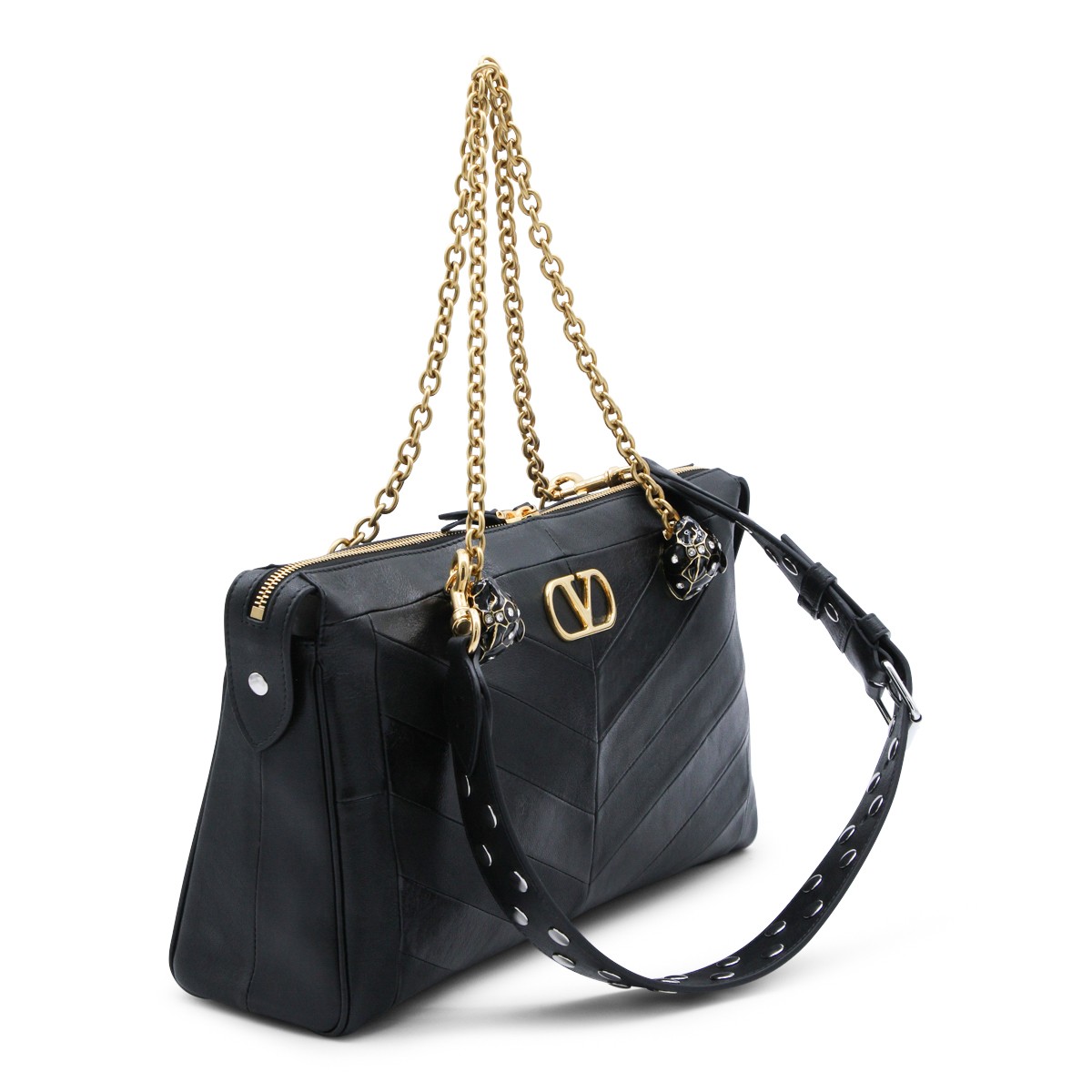 BLACK LEATHER PANTHEA SHOULDER BAG