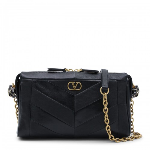 BLACK LEATHER PANTHEA SMALL SHOULDER BAG