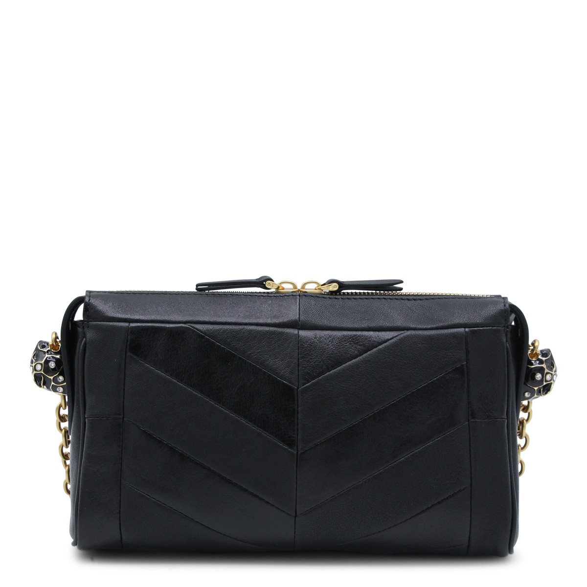 BLACK LEATHER PANTHEA SMALL SHOULDER BAG