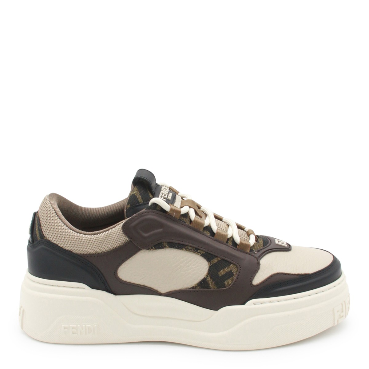 BROWN AND WHITE LEATHER FORCE SNEAKERS