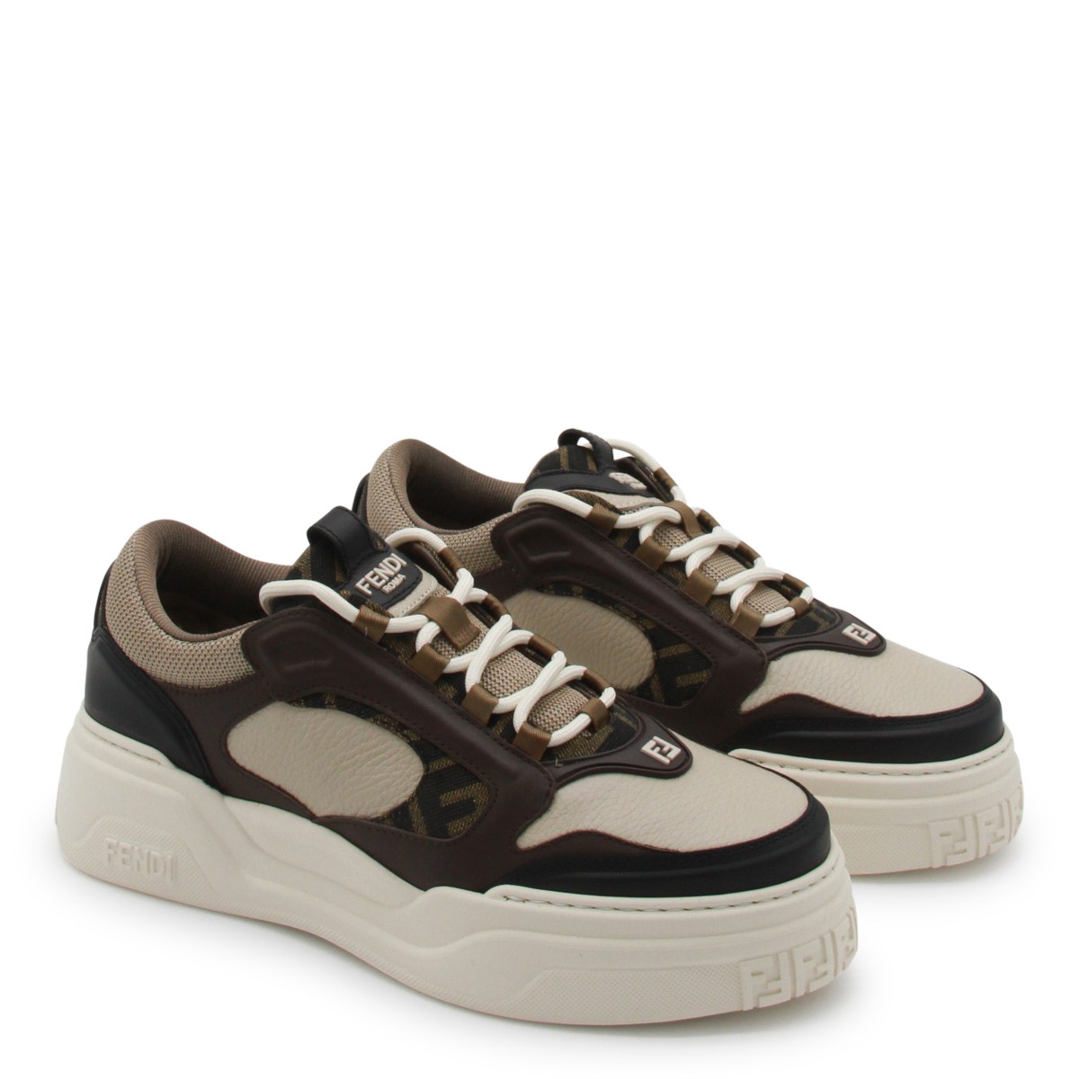 BROWN AND WHITE LEATHER FORCE SNEAKERS