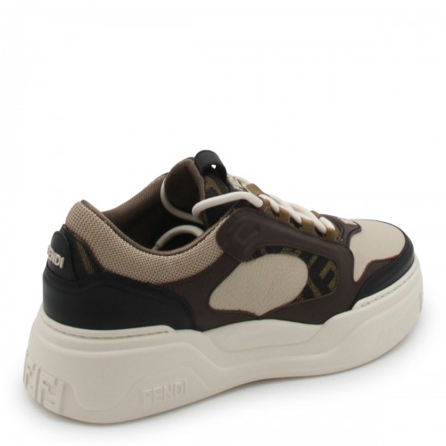 BROWN AND WHITE LEATHER FORCE SNEAKERS