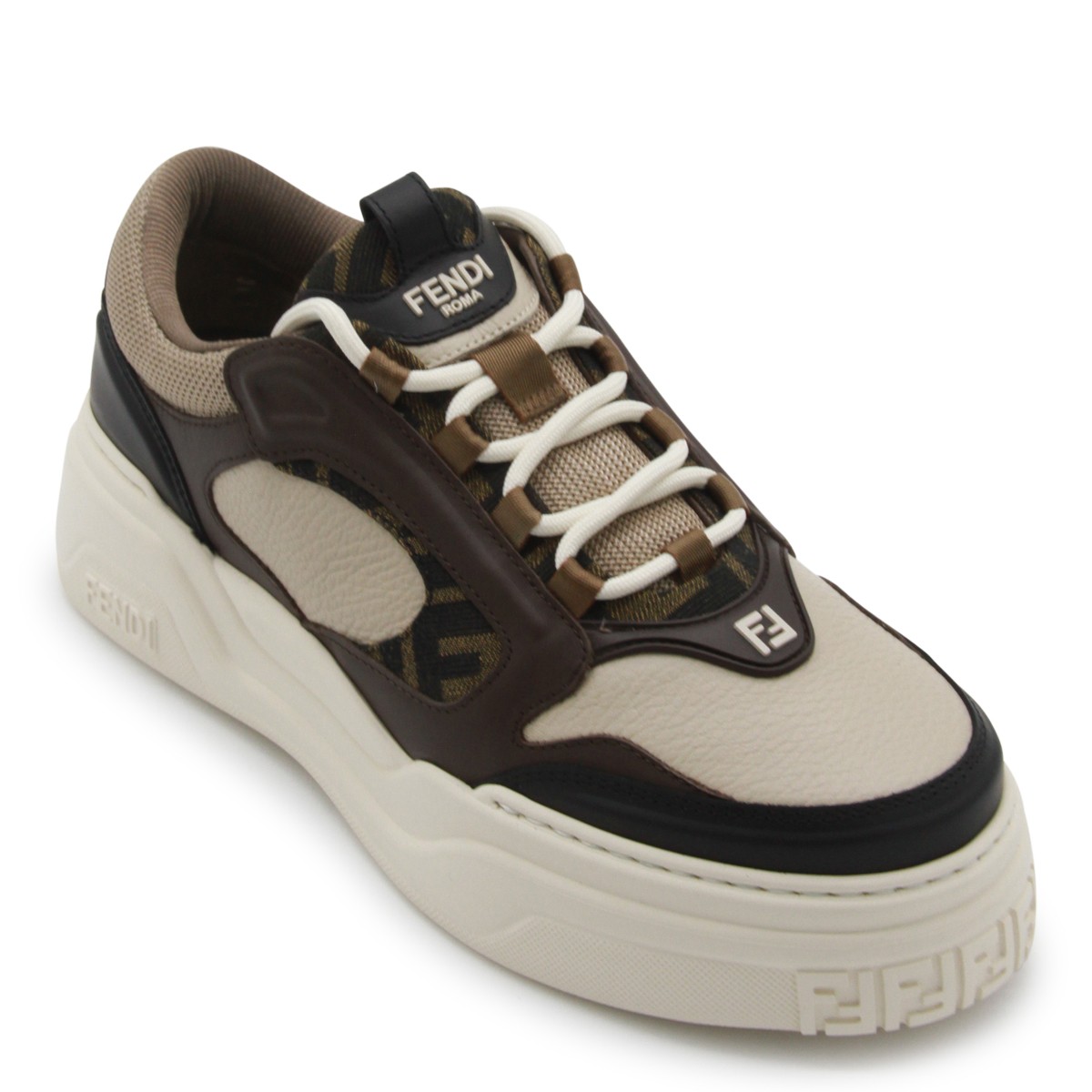 BROWN AND WHITE LEATHER FORCE SNEAKERS