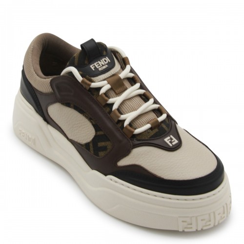 BROWN AND WHITE LEATHER FORCE SNEAKERS