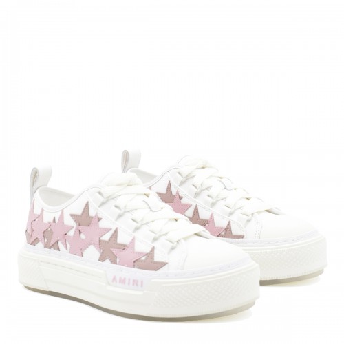 WHITE AND PINK LEATHER STARS COURT SNEAKERS