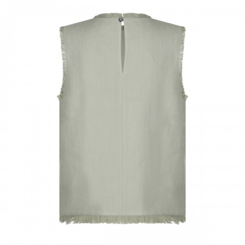 GREEN VISCOSE AND LINEN BLEND TOP