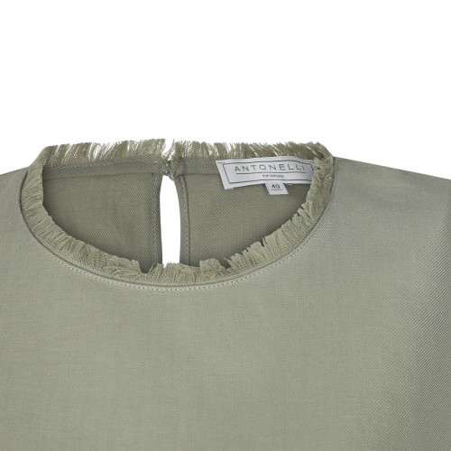 GREEN VISCOSE AND LINEN BLEND TOP