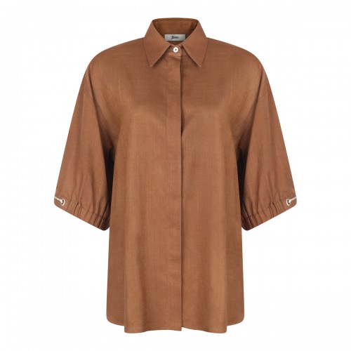 BROWN VISCOSE AND LINEN SHIRT