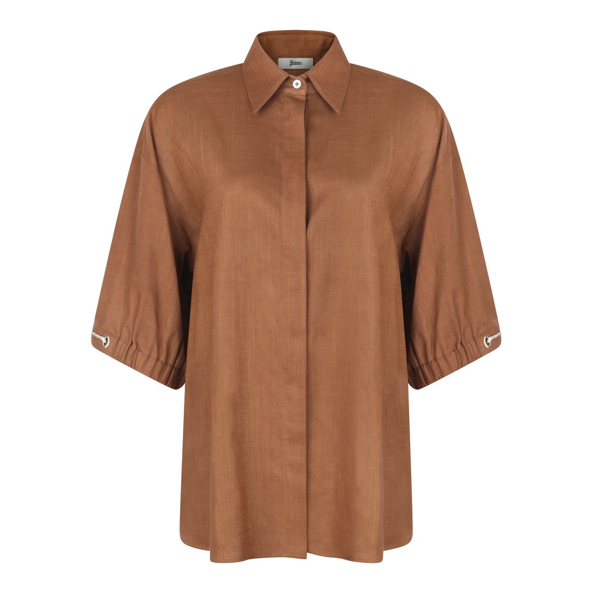BROWN VISCOSE AND LINEN SHIRT