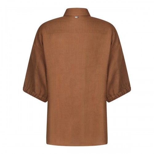 BROWN VISCOSE AND LINEN SHIRT