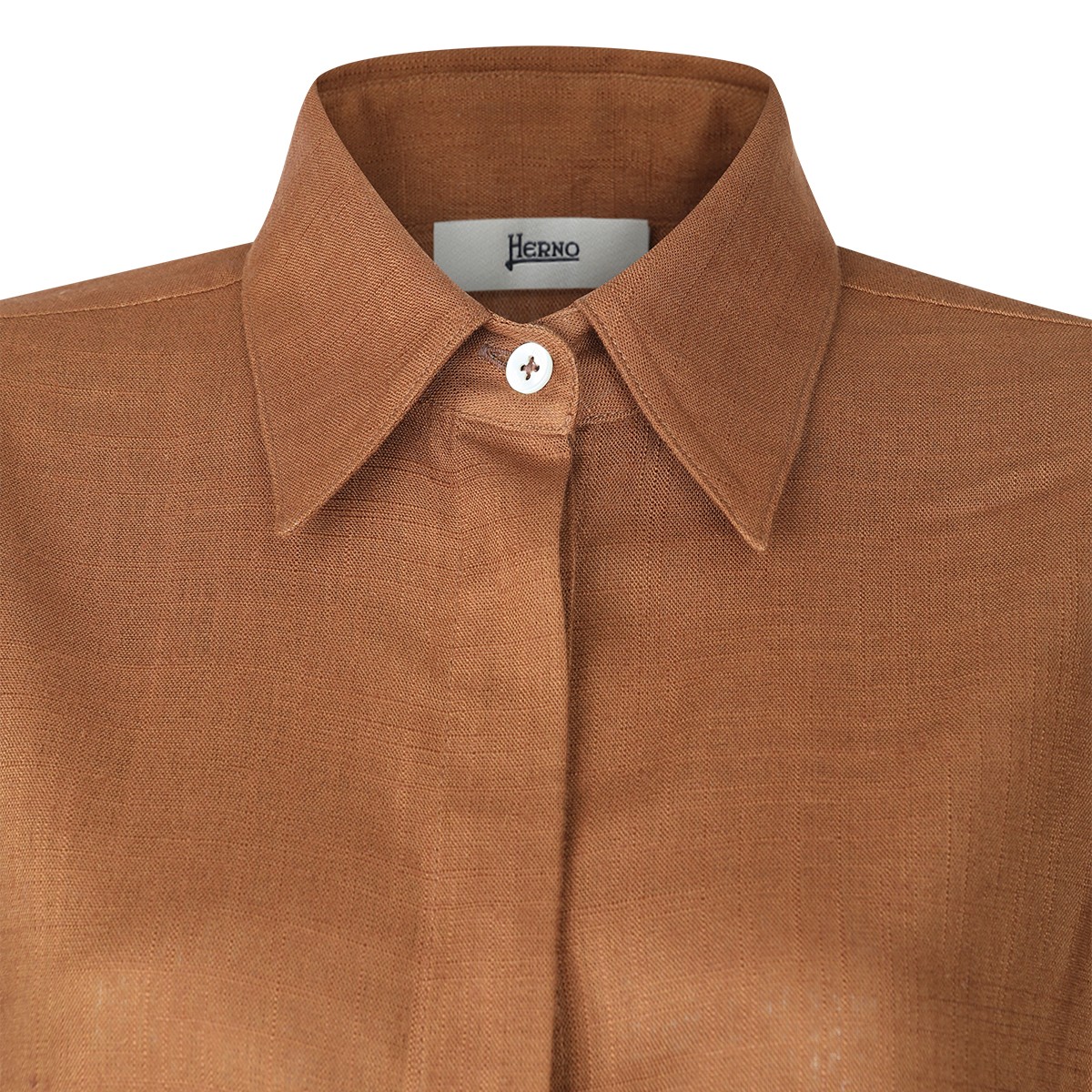 BROWN VISCOSE AND LINEN SHIRT