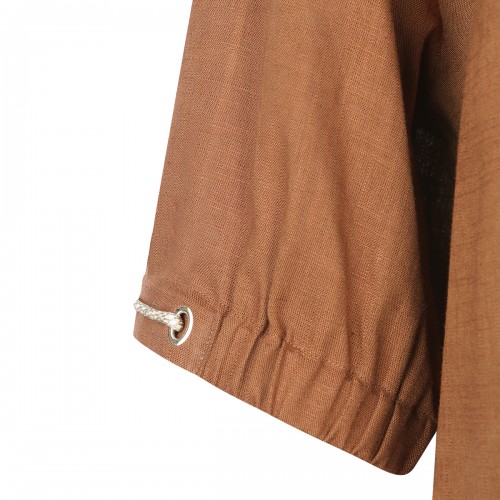 BROWN VISCOSE AND LINEN SHIRT