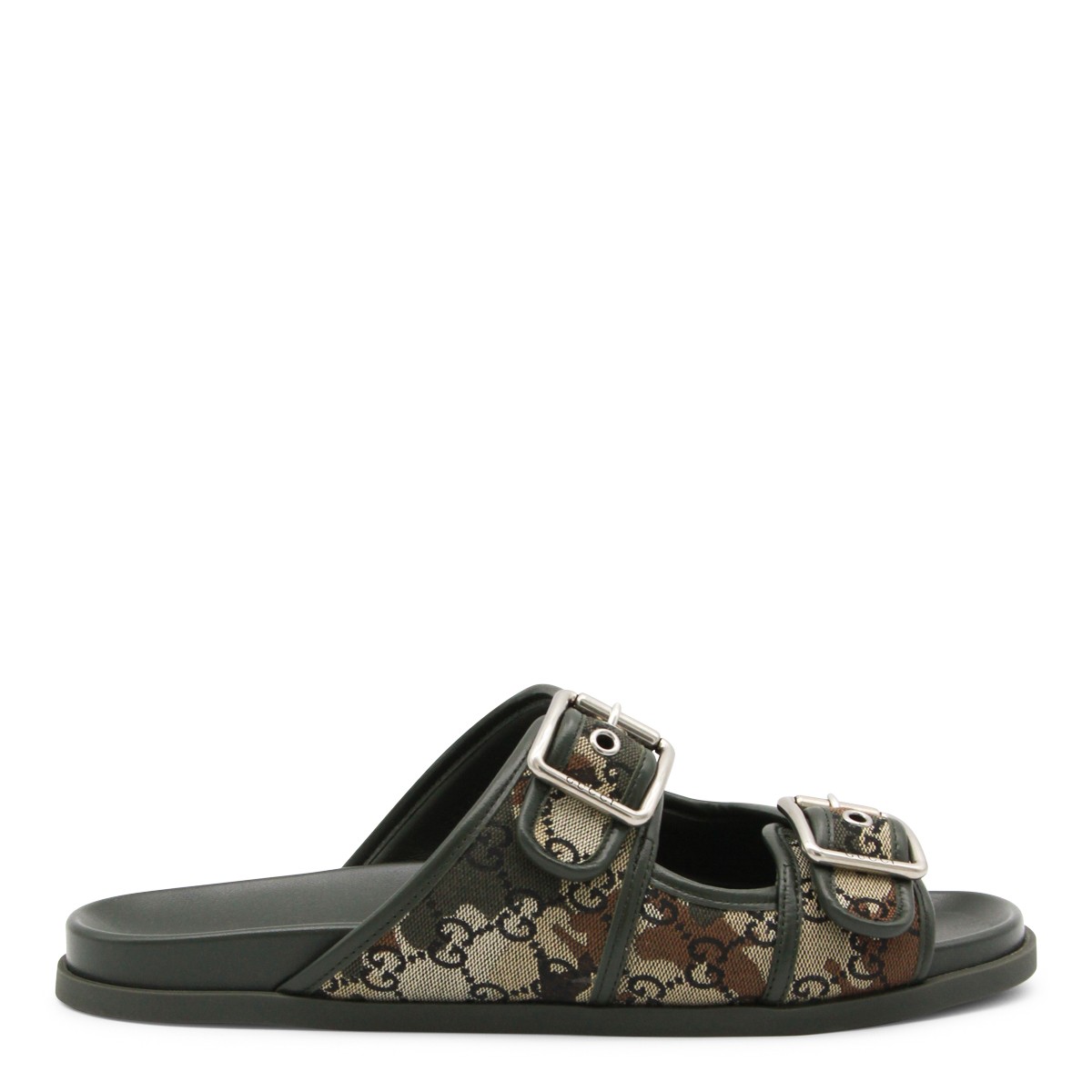 BLACK AND BEIGE LEATHER SANDALS