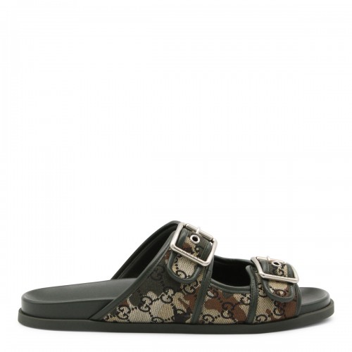 BLACK AND BEIGE LEATHER SANDALS