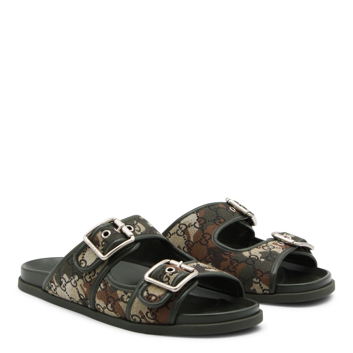 BLACK AND BEIGE LEATHER SANDALS