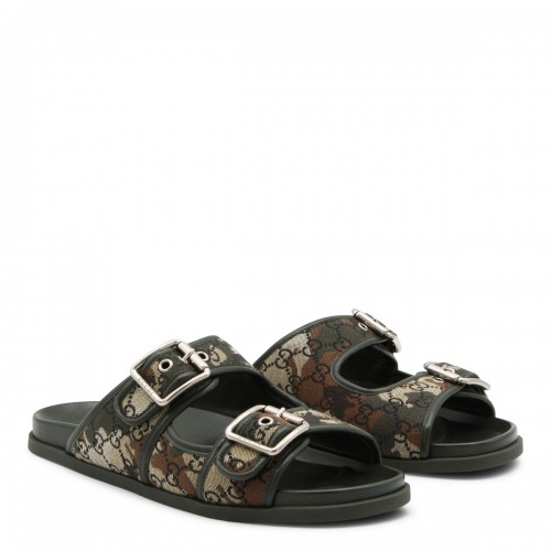 BLACK AND BEIGE LEATHER SANDALS