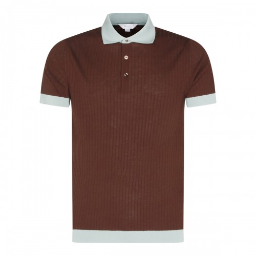 BROWN AND LIGHT BLUE COTTON POLO SHIRT
