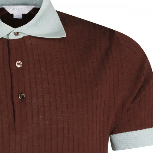 BROWN AND LIGHT BLUE COTTON POLO SHIRT