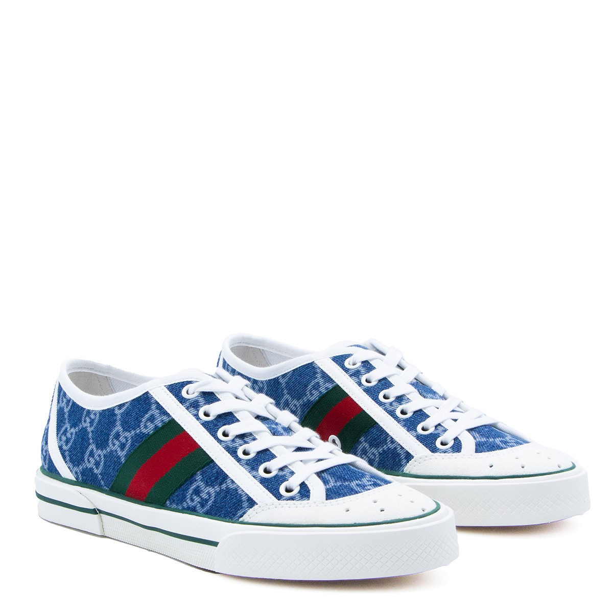 WHITE AND BLUE LEATHER SNEAKERS