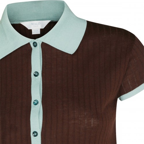 BROWN AND LIGHT BLUE COTTON STRETCH POLO SHIRT