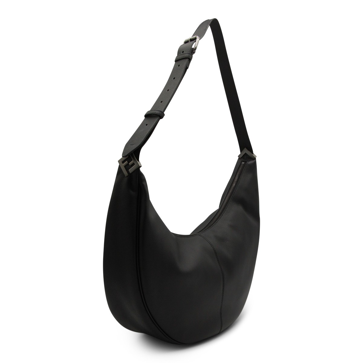 BLACK LEATHER MELON LARGE SHOULDER BAG