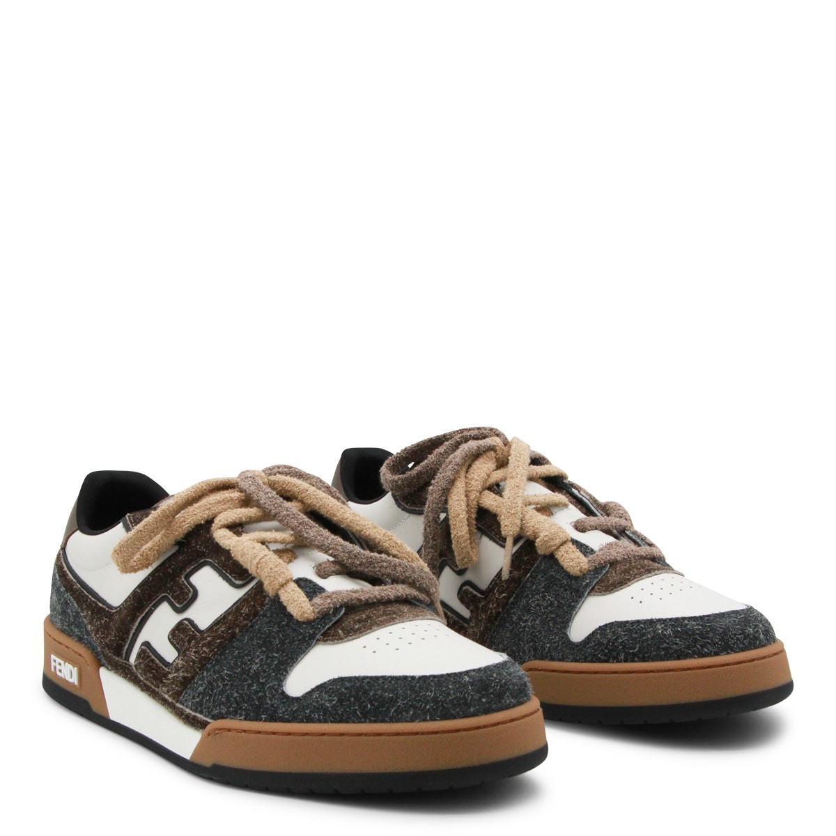 WHITE AND BROWN LEATHER MATCH SNEAKERS