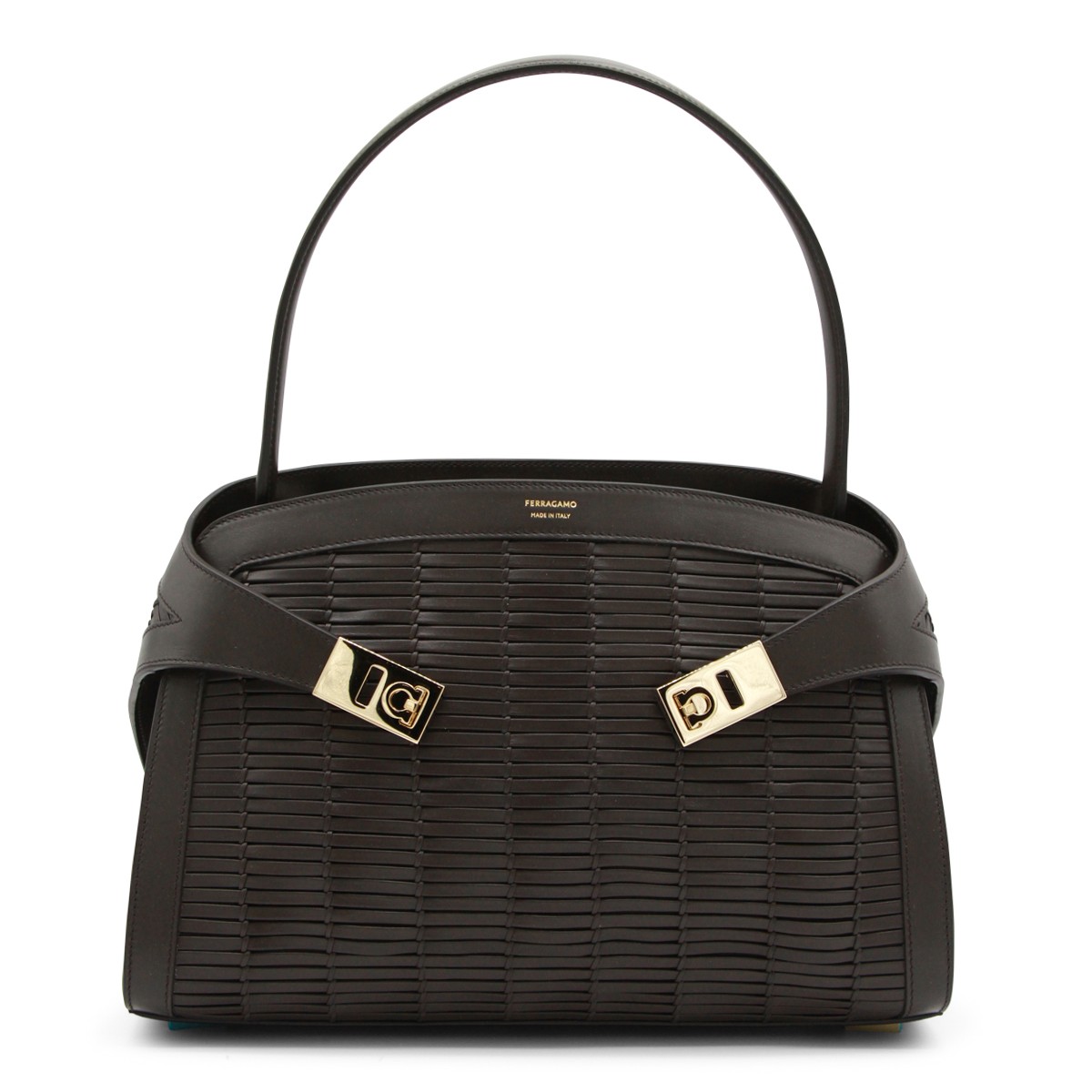 BROWN LEATHER HUG SHOULDER BAG 