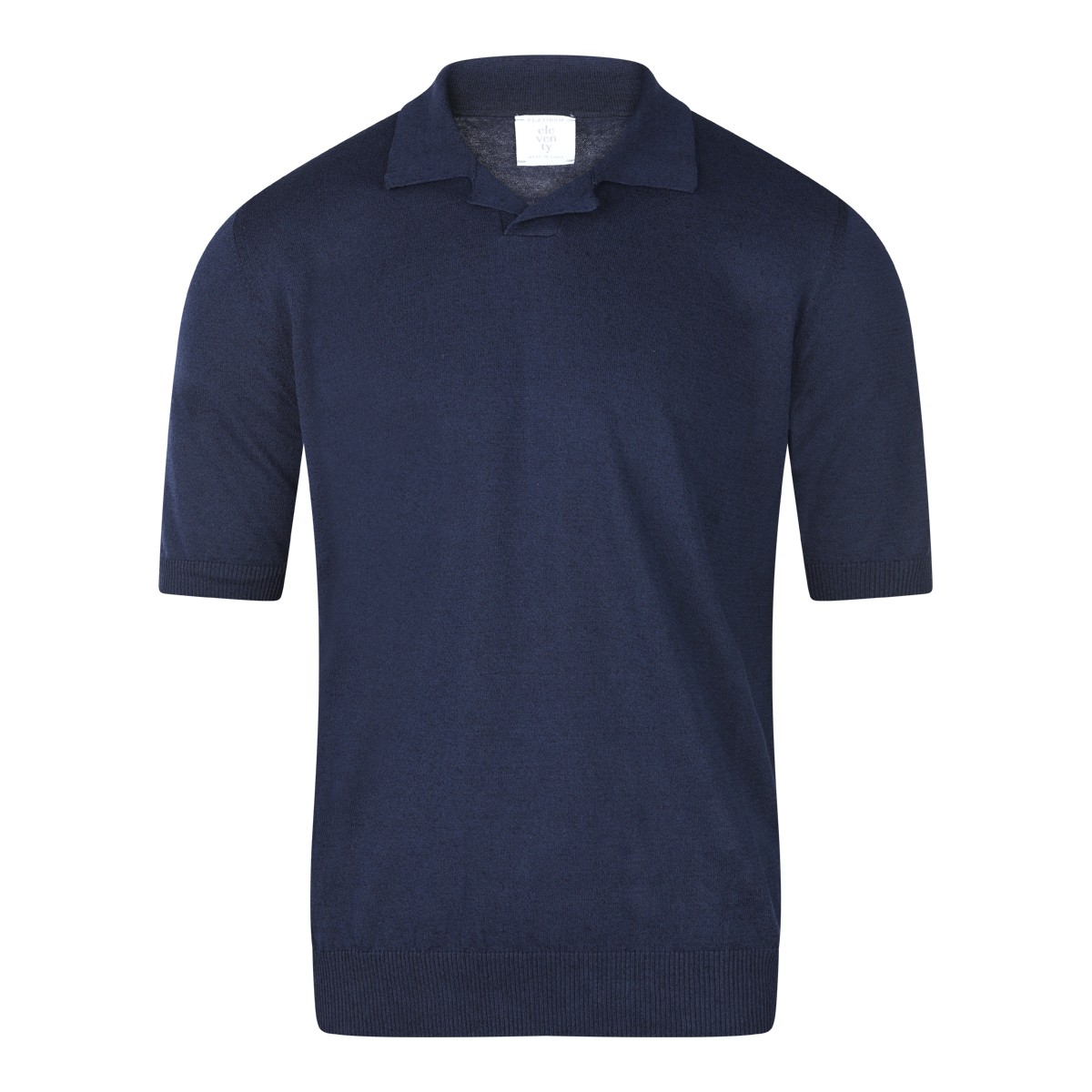 NAVY LINEN COTTON BLEND POLO SHIRT